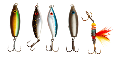 fishing lures isolated on white background, png, ai generated.