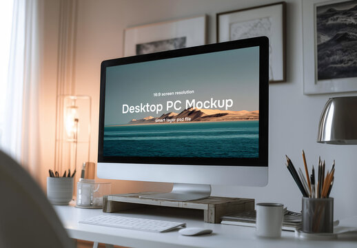 Home office desktop computer mockup