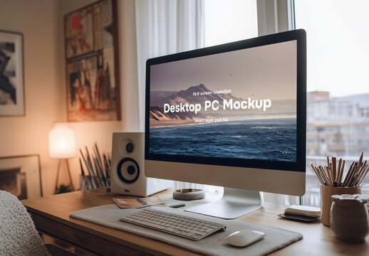 Home office desktop computer mockup