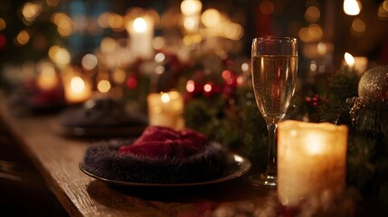 Elegant New Year s Eve table setting with candles and champagne