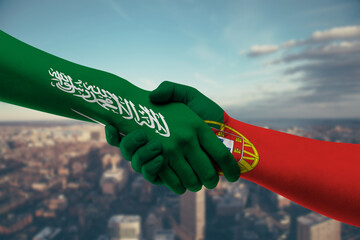 Shaking hands Saudi Arabia and Portugal
