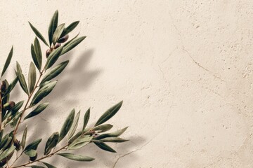 Olive branch on textured beige background
