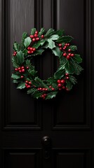 Festive holiday wreath adorned with berries and greenery