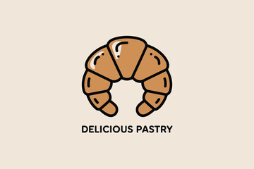 A stylized illustration of a croissant with a light beige background and bold black outlines and highlights