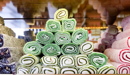 Stack of green and white candy