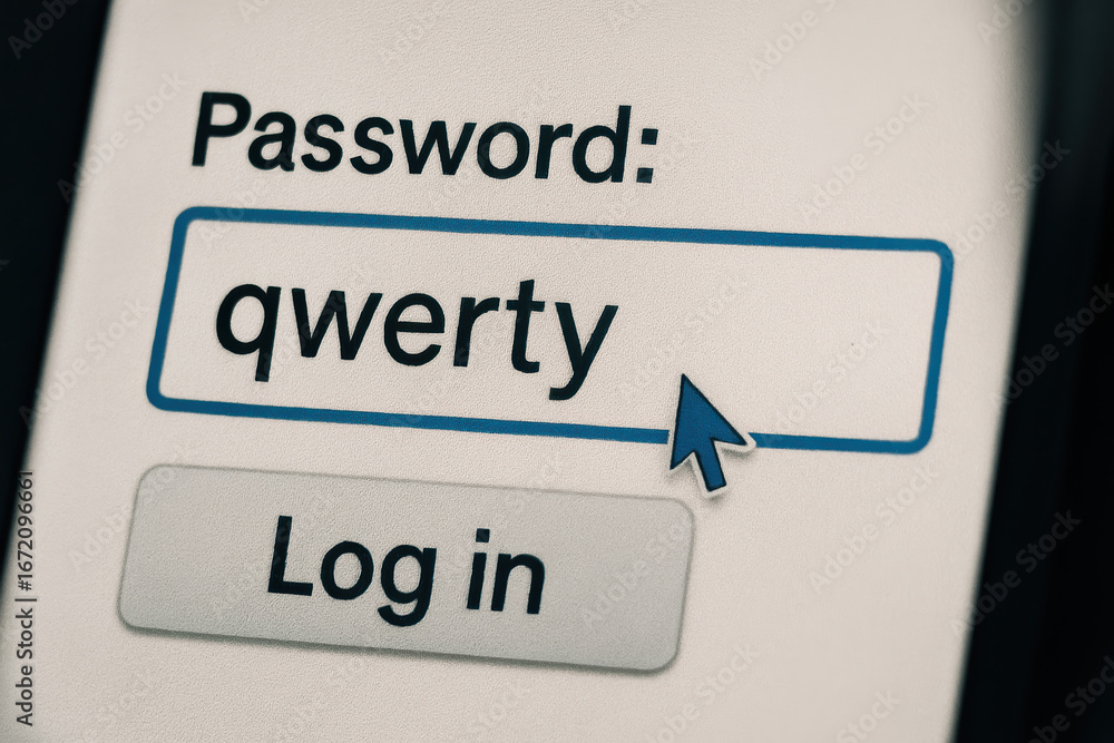 Aufkleber password login and security concept focus on user account access with digital privacy and protection