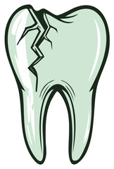 Cartoon Cracked Tooth Illustration for Dental Care, Damage or Cavity