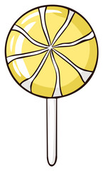 Bright yellow swirl lollipop on a white stick for candy celebration