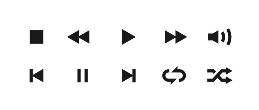 Set of Media Player Button Icons Vector Illustration. Collection of minimalist black media player button icons.