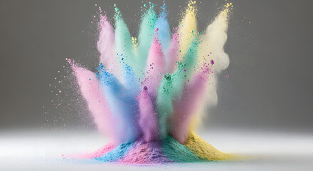 Pastel Powder Explosion A pile of pastel-colored pigment powder explodes and spreads in the air, creating soft clouds with subtle color gradations