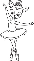 Adorable Deer Ballerina Outline Illustration with Tutu on a Transparent Background