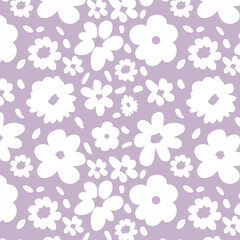 Seamless daisy  flowers pattern  Vector on purple background, Hand-drawn daisy flowers botanical elements, Ink drawings of wildflowers,vector illustration natural design.