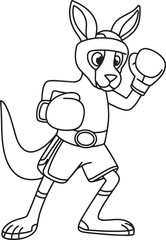 Boxing Kangaroo Outlined Illustration Animal Athlete Cartoon Character Sporty Fun Design