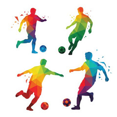 Obraz premium Colorful abstract soccer players in action with geometric shapes