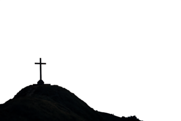 religious symbol christian cross on small hill isolated on white background, png, ai generated.
