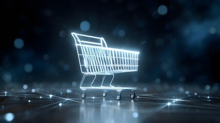 Virtual cart glowing in futuristic cyberspace background