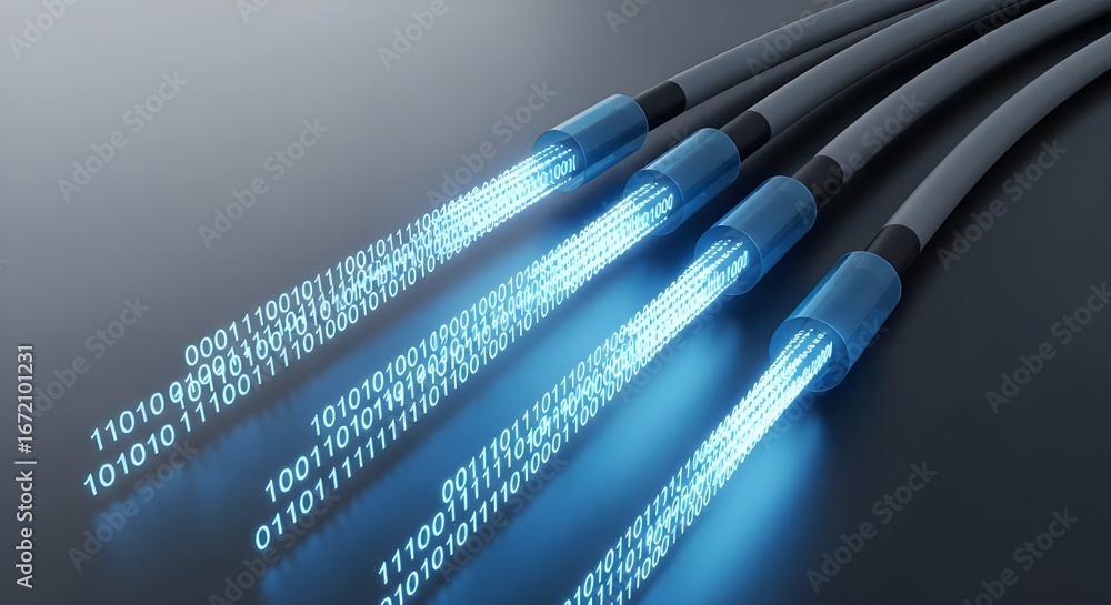 Poster fiber optic cables transmitting binary code
