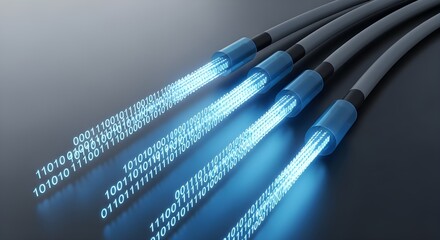 Fiber optic cables transmitting binary code