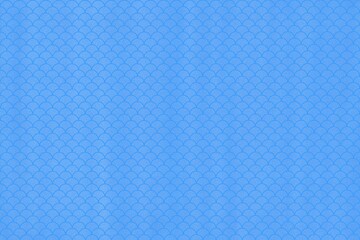 Blue wallpaper or background with geometric seamless pattern texture with scale, leather, skin of fish, snake, animal, mermaid, wave, sea, water, beach, dream, fantasy