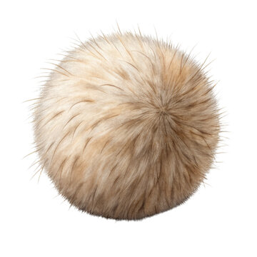 Fluffy spherical fur ball with light brown strands isolated on a transparent background image