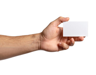 Holding Business Card: An arm extends forward, presenting a blank business card held in the open palm, the focus is on the potential for connection and information exchange.