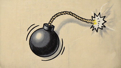 Cartoon Style Bomb with Lit Fuse on Tan Background Illustration