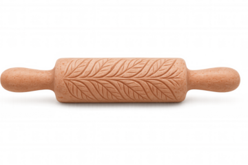 Wooden rolling pin with carved leaf design, enhancing baking with decorative pastry techniques