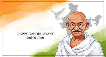 Gandhi Jayanti Illustration Art - Colorful Abstract Design