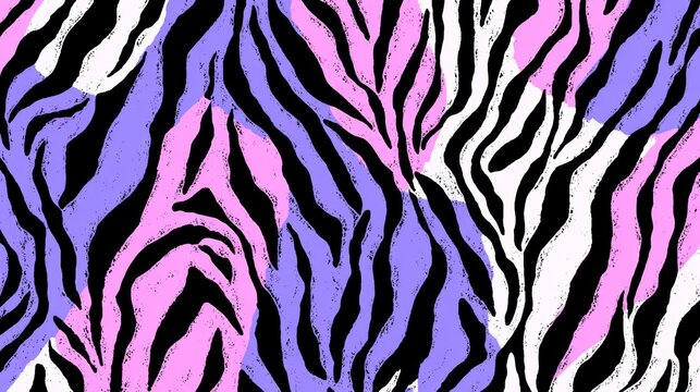Trendy Y2K zebra print pattern with black animal skin stripes on pastel purple, pink and white gradient background. Retro safari texture with cyber nostalgic vibes for modern aesthetic design - Powered by Adobe