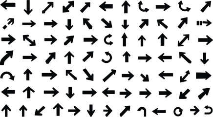 Collection of various directional arrows and navigation symbols in a grid layout for interface design