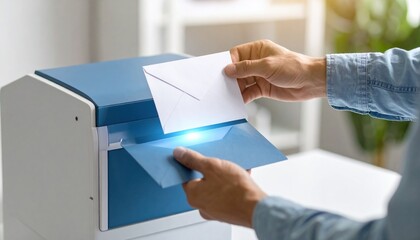 Person In Casual Attire Placing Handwritten Letter Into Traditional Mailbox On A Bright Sunny Day