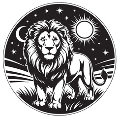 Lion with Sun & Moon Vector Design