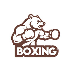 Boxing Club Bear Logo. A bear is boxing with boxing gloves, Boxing club Sports Logo text.
