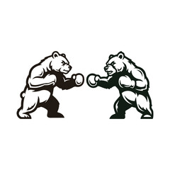 Boxing Club Bear Logo. Two bears are boxing each other. Two bears are engaged in a boxing match.
