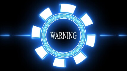 Glowing Neon Blue Circular Warning Symbol with Exclamation Mark and Light Streaks on Black alert danger - Powered by Adobe
