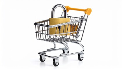 Shopping Cart Filled with Colorful Pads in a Bright Retail Environment Evoking a Sense of Abundance