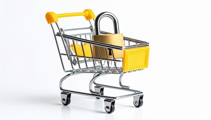 Shopping Cart with a Padlock Symbolizing Security and Protection in Retail and Consumer Shopping Context