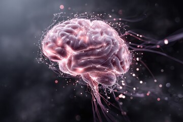 Fototapeta premium 3D rendered human brain, glowing, abstract