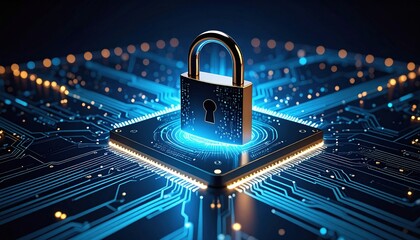 Intricate Padlock on Circuit Board Surrounded by Electronic Components Symbolizing Security and Technology
