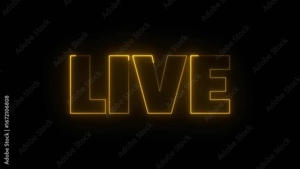 Poster neon live text animation. glowing live text motion graphic. video recording. camera recording icon 4