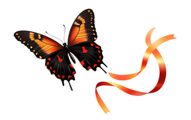 Butterfly with ribbon on white background,png