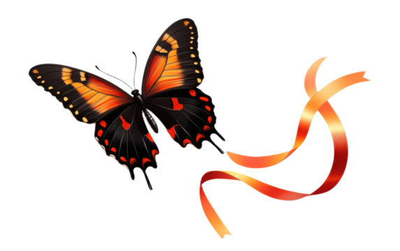 Butterfly with ribbon on white background,png