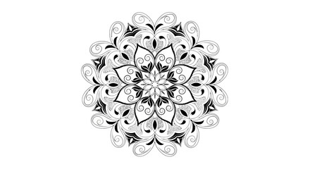Elegant Floral Mandala Design with Graceful Swirls and Leaf-Like Elements on an Isolated White Background