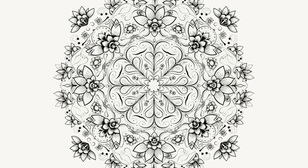 Floral and Leaf Pattern Mandala Corner Design on a Light Beige Background