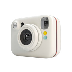 Compact white instant camera with red accents