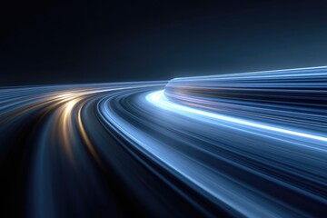 Abstract highway with light trails. A curved road in a dark space, with streaks of light that show motion