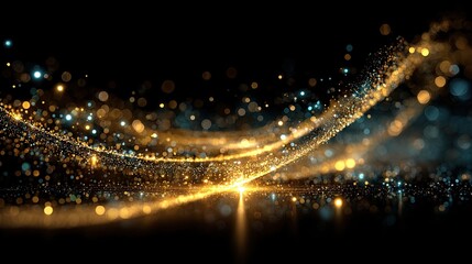 Golden particles swirling on a black background