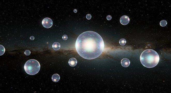 Multiverse concept with glowing bubbles in space universe