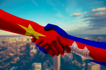 Shaking hands Vietnam and Cambodia new