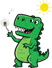 Dinosaur Chasing a Floating Dandelion Seed